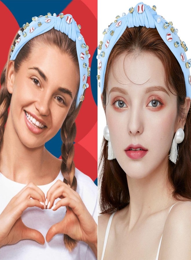 YARIEW Baseball Headband for Women - Wide Knotted Jeweled Top Knot Headband - Game Day Sports Fan Mom Baseball Gifts (Blue) - Image 4