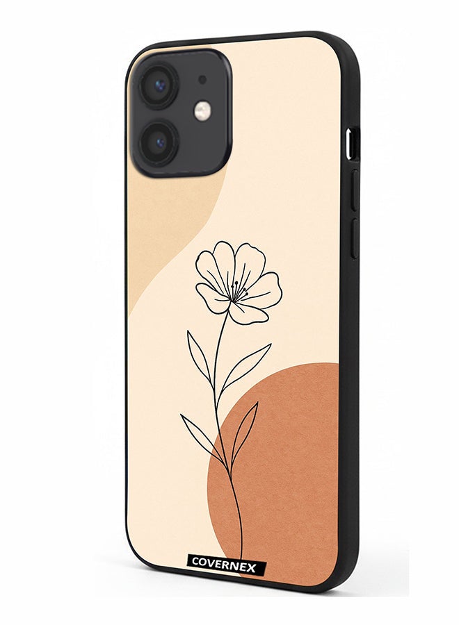 Covernex Apple iPhone 12 Mini Protective Case Cover Printed Featuring Minimalist Wildflower Sketch - Image 1