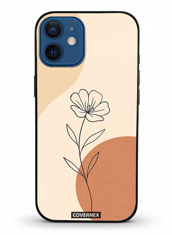 Covernex Apple iPhone 12 Mini Protective Case Cover Printed Featuring Minimalist Wildflower Sketch - Image 2