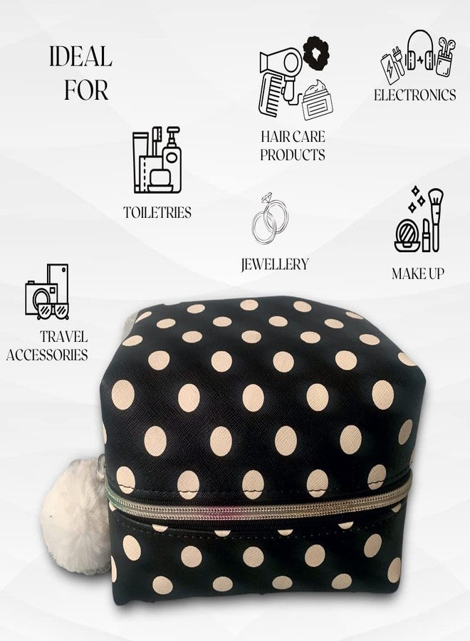 تبختر حقيبة أدوات تجميل نسائية من ستروت، حقيبة مكياج، حقيبة مستحضرات تجميل مقاومة للماء، حقيبة مكياج، طقم منظم للسفر (أسود) - Image 4