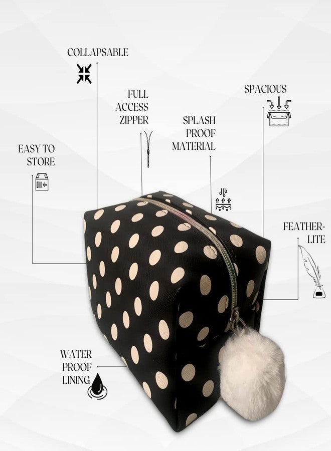 تبختر حقيبة أدوات تجميل نسائية من ستروت، حقيبة مكياج، حقيبة مستحضرات تجميل مقاومة للماء، حقيبة مكياج، طقم منظم للسفر (أسود) - Image 2