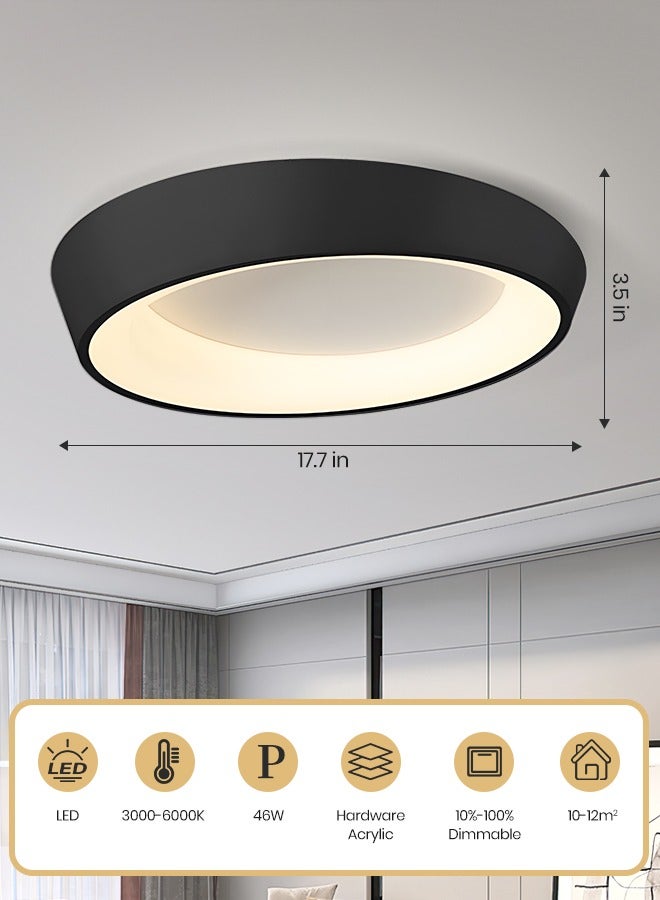 YATAI LIGHTING Modern  LED Ceiling Light, 17.7" Black Round Flush Mount, Adjustable 3000K-6000K Dimmable with Remote, High CRI Dust/Insect Proof Lamp for Bedroom, Living Room, Office, Library, Corridor (8-12m² Coverage),46W - Image 3