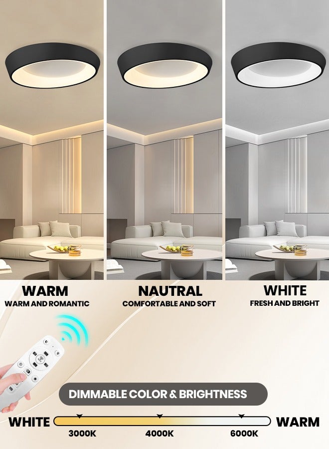 YATAI LIGHTING Modern  LED Ceiling Light, 17.7" Black Round Flush Mount, Adjustable 3000K-6000K Dimmable with Remote, High CRI Dust/Insect Proof Lamp for Bedroom, Living Room, Office, Library, Corridor (8-12m² Coverage),46W - Image 4