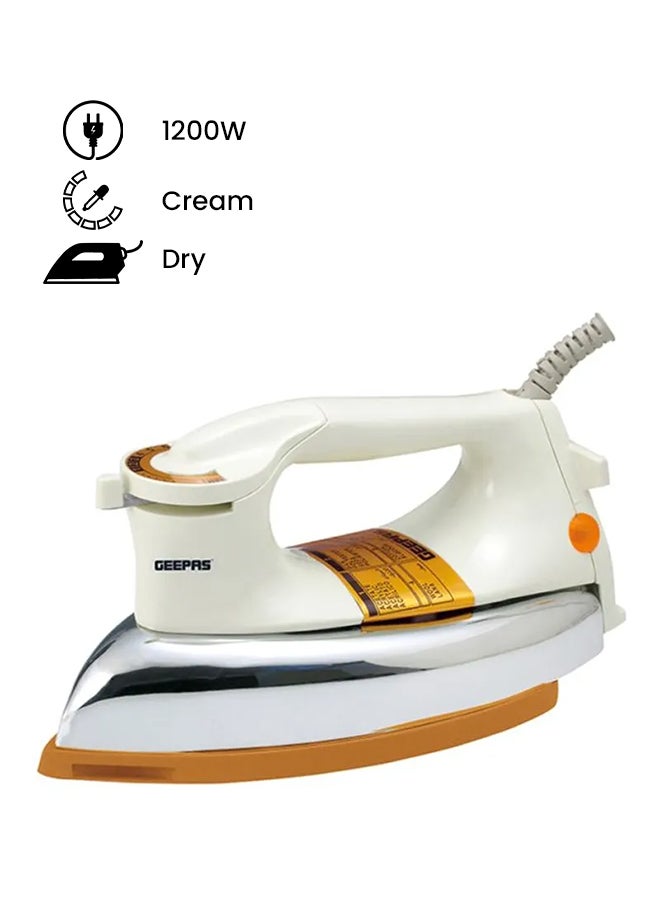 GEEPAS Automatic Dry Iron - Automatic Dry Iron -  Durable Teflon Plated Sole Plate| Auto Shut Off, Temperature Setting Dial 1200 W GDI2771 Cream - Image 1