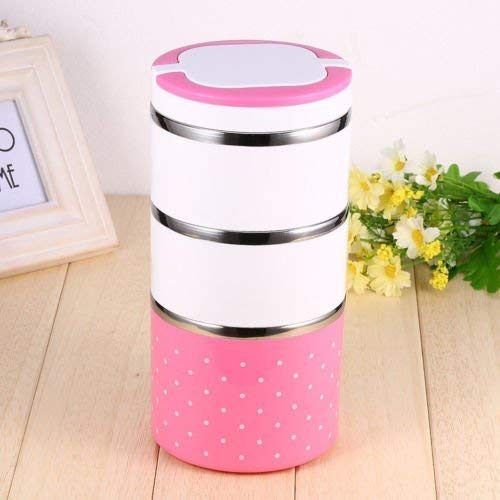 DR Mall 3 Layer Lunch Box Picnic Food Container Tiffin Hot Box Vacuum Insulated with Handle 1230ml - Image 2
