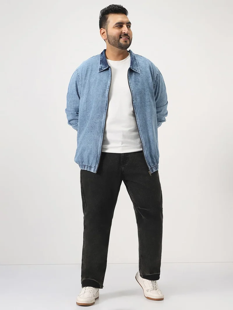 Urbano Fashion  Urbano Plus Men's Light Blue Relaxed Fit Full Sleeve Harrington Denim Jacket  | Best Price UAE