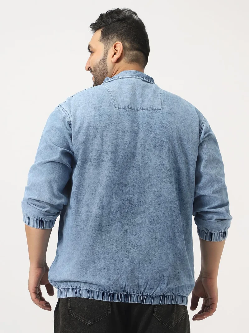 Urbano Fashion  Urbano Plus Men's Light Blue Relaxed Fit Full Sleeve Harrington Denim Jacket  | Best Price UAE