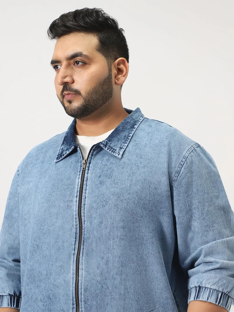 Urbano Fashion  Urbano Plus Men's Light Blue Relaxed Fit Full Sleeve Harrington Denim Jacket  | Best Price UAE