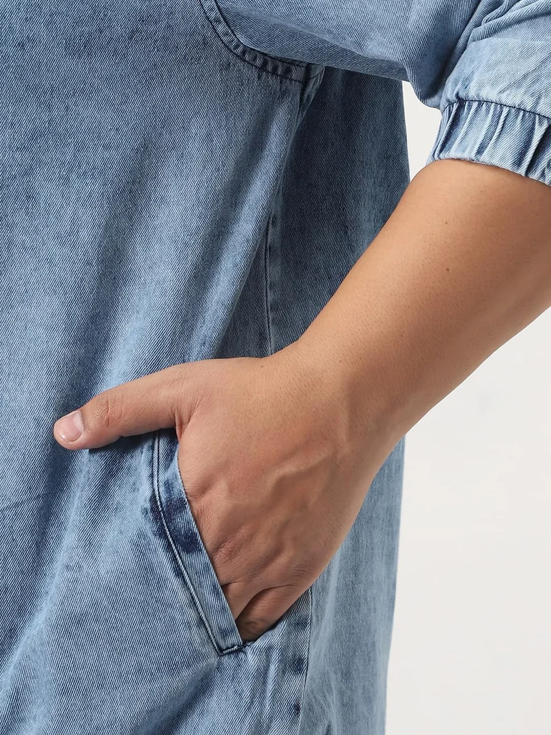 Urbano Fashion  Urbano Plus Men's Light Blue Relaxed Fit Full Sleeve Harrington Denim Jacket  | Best Price UAE