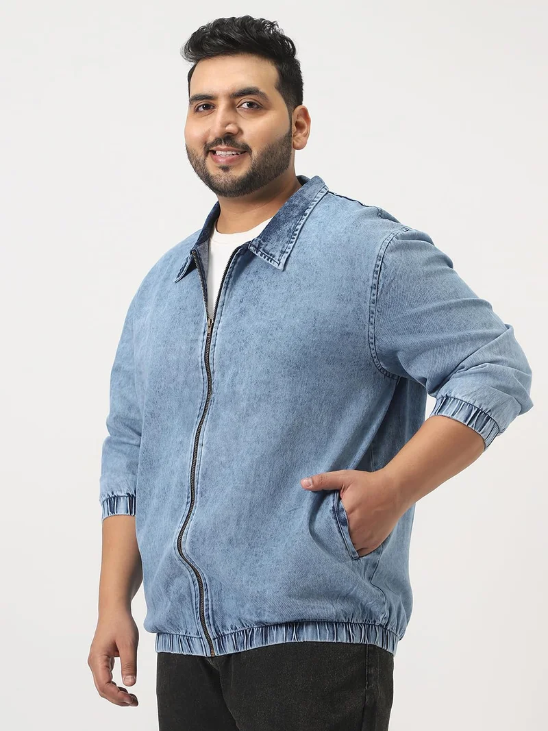Urbano Fashion  Urbano Plus Men's Light Blue Relaxed Fit Full Sleeve Harrington Denim Jacket  | Best Price UAE
