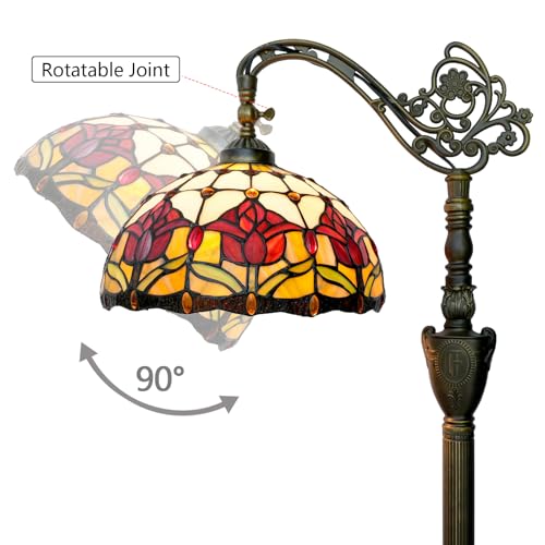Blivuself Tiffany Floor Lamp Vintage Standing Lamp Red Tulip Style Stained Glass Floor Light Rustic Corner Gooseneck Floor Lamp with Adjustable Angle for Home Decor Living Room Bedroom 12X12X63 Inches - Image 4