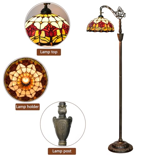 Blivuself Tiffany Floor Lamp Vintage Standing Lamp Red Tulip Style Stained Glass Floor Light Rustic Corner Gooseneck Floor Lamp with Adjustable Angle for Home Decor Living Room Bedroom 12X12X63 Inches - Image 5