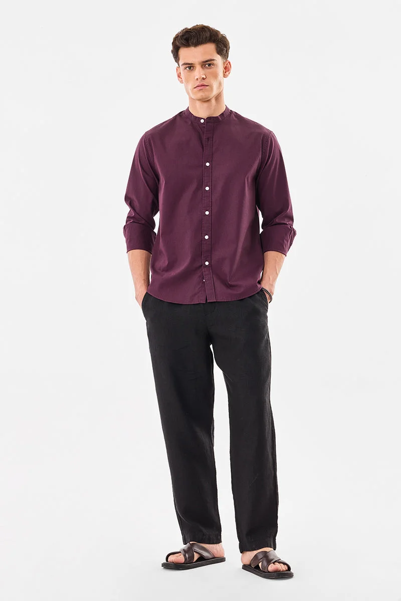 سنيتش Regular Fit Chinese Collar Oxford Shirt