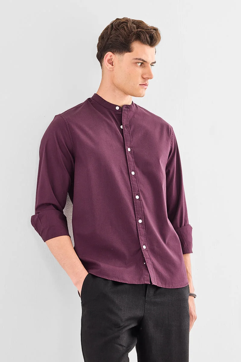سنيتش Regular Fit Chinese Collar Oxford Shirt