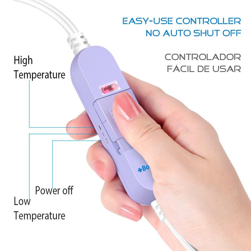 Boncare Large Heating Pad Without Auto Shut Off For Cramps And Back Pain Relief  High And Low Temperature Settings Classical Vinyl Hot Electric Heat Pad With Washable Cover Sky Blue (12""X 24""  1) - Image 5