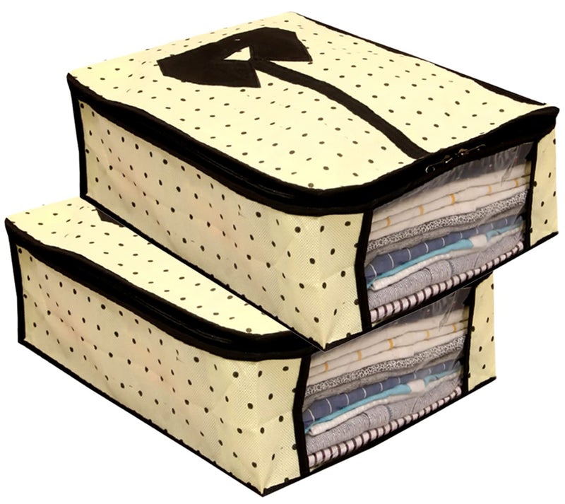 Kuber Industries Dot Printed Foldable NonWoven Shirt Tshirt Trousers Jeans Organizer With Clear Window Pack of 2 Cream HS43KUBMART26176 - Image 1