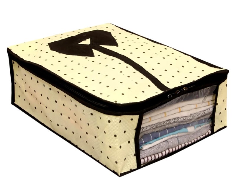 Kuber Industries Dot Printed Foldable NonWoven Shirt Tshirt Trousers Jeans Organizer With Clear Window Pack of 2 Cream HS43KUBMART26176 - Image 2