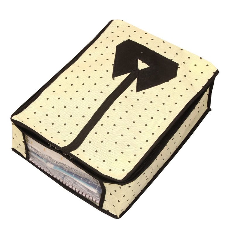 Kuber Industries Dot Printed Foldable NonWoven Shirt Tshirt Trousers Jeans Organizer With Clear Window Pack of 2 Cream HS43KUBMART26176 - Image 3