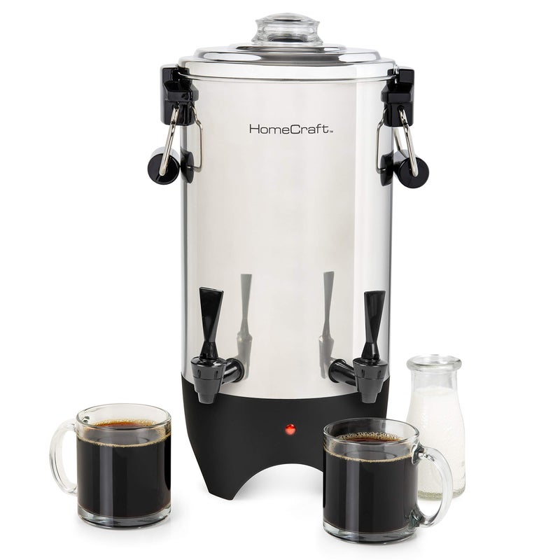 HomeCraft 45Cup Coffee Urn and Hot Beverage Dispenser with Double Dripless Faucet QuickBrewing Stainless Steel