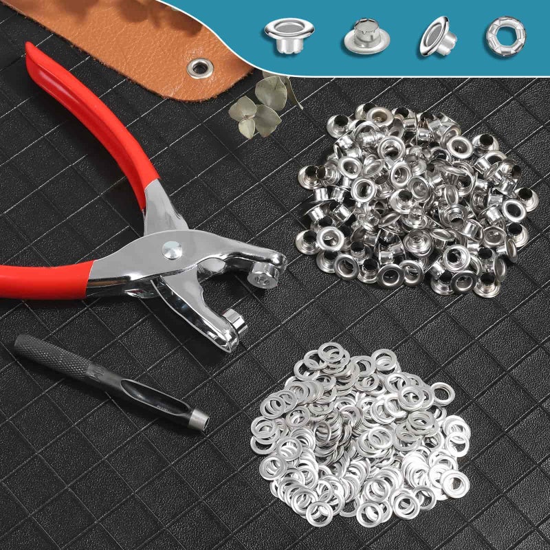 PAXCOO 803Pcs Grommet Tool Kit 6Mm 1/4 Inch(Inside Hole Size) Eyelet Kit With 400Pcs Eyelets Grommets 400Pcs Washers And Grommet Eyelet Pliers For Leather/Belt/Shoes/Crafts - Image 5