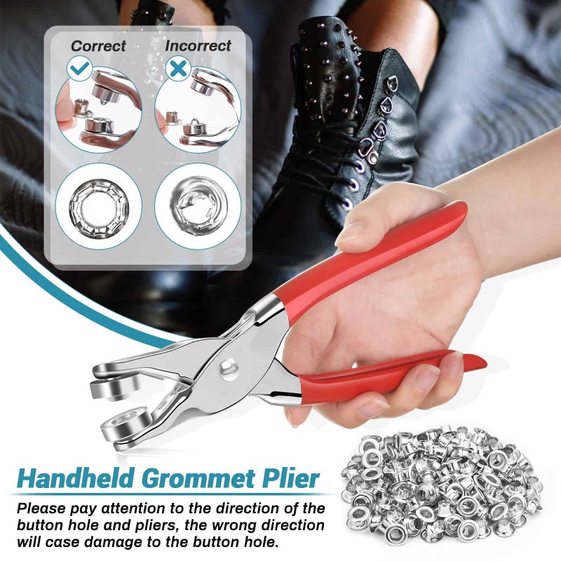 PAXCOO 803Pcs Grommet Tool Kit 6Mm 1/4 Inch(Inside Hole Size) Eyelet Kit With 400Pcs Eyelets Grommets 400Pcs Washers And Grommet Eyelet Pliers For Leather/Belt/Shoes/Crafts - Image 4