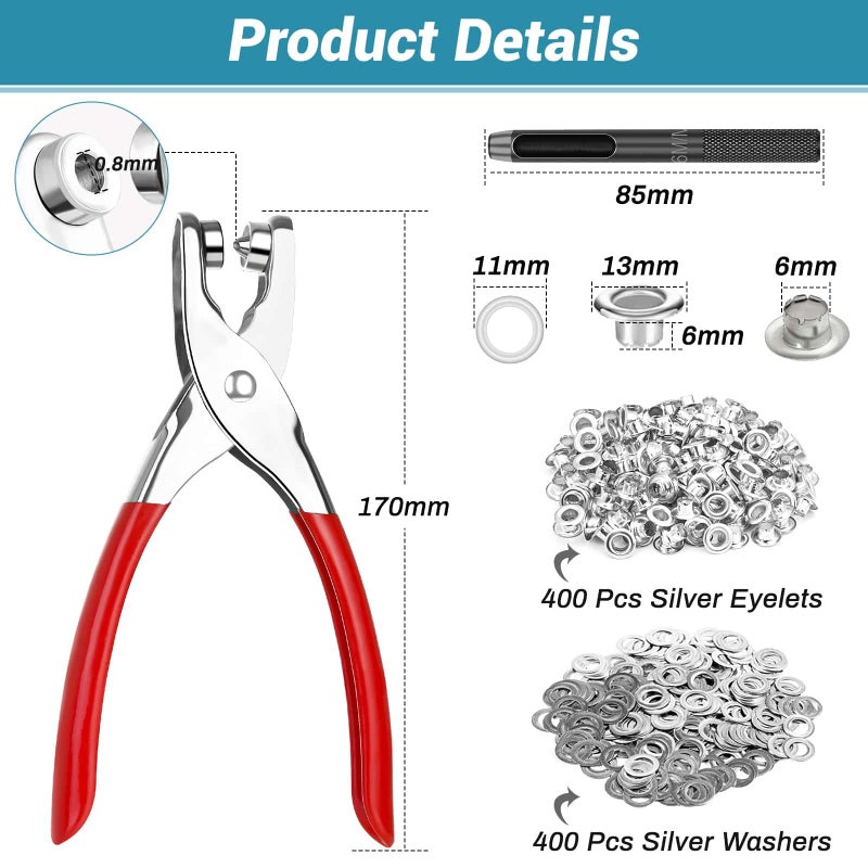 PAXCOO 803Pcs Grommet Tool Kit 6Mm 1/4 Inch(Inside Hole Size) Eyelet Kit With 400Pcs Eyelets Grommets 400Pcs Washers And Grommet Eyelet Pliers For Leather/Belt/Shoes/Crafts - Image 2