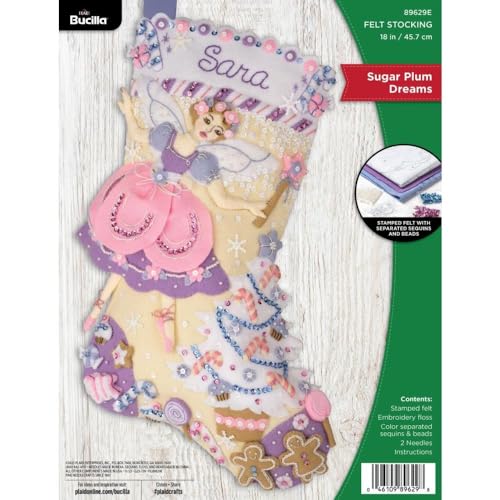 Bucilla Felt Applique 18 Stocking Making Kit Sugar Plum Dreams Perfect for DIY Arts and Crafts 89629E - Image 1