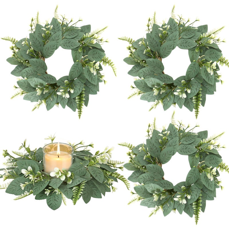 Dremisland 4 PCS Mini Eucalyptus Wreaths 10 Inch Artificial Kitchen Cabinet Wreaths Small Greenery Farmhouse Wreath for Front Door Window Kitchen Wedding Home Spring Summer Decor (Green) - Image 1