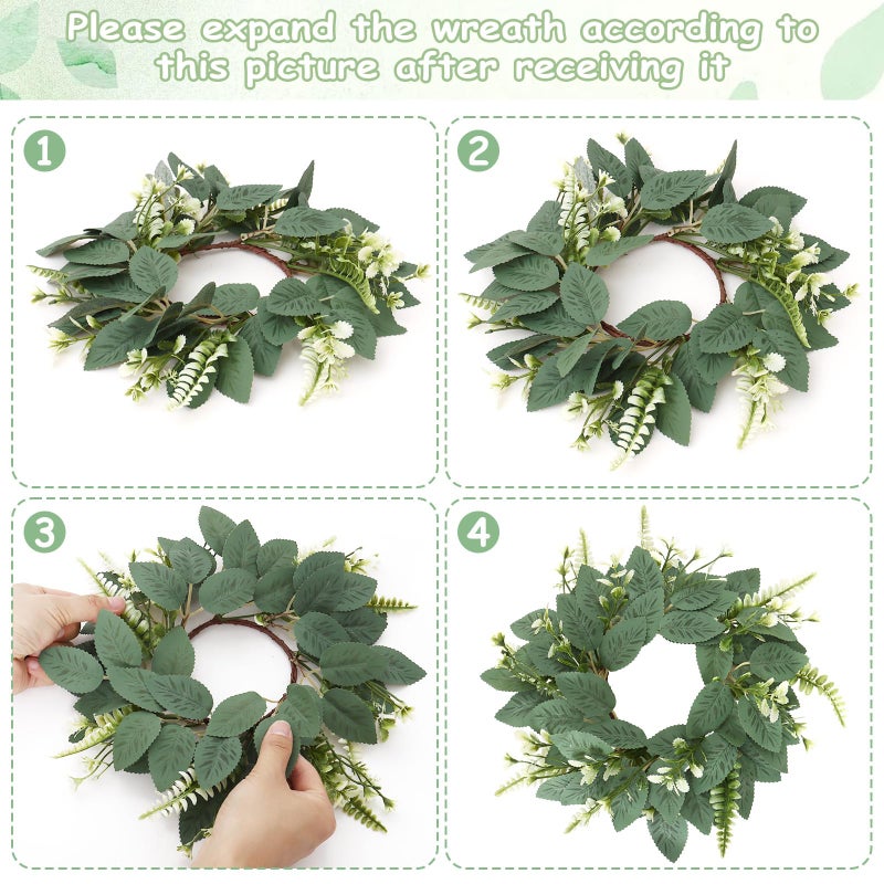 Dremisland 4 PCS Mini Eucalyptus Wreaths 10 Inch Artificial Kitchen Cabinet Wreaths Small Greenery Farmhouse Wreath for Front Door Window Kitchen Wedding Home Spring Summer Decor (Green) - Image 5