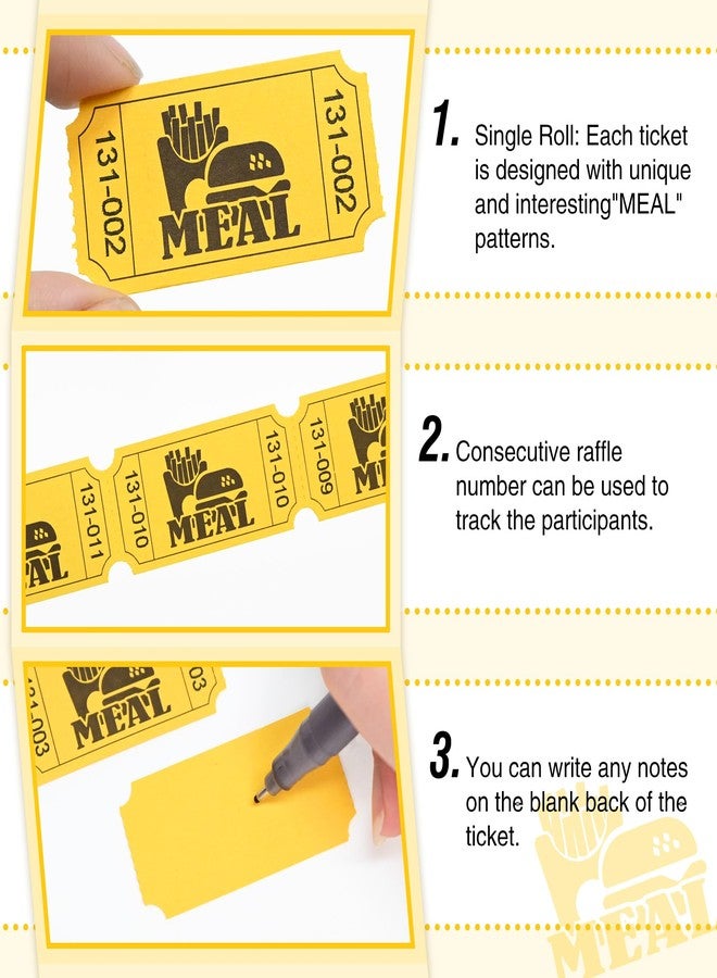 Essential 1000 Raffle Tickets Rolls, Meal Tickets Single Roll for Events, Leisure, Movie Watching, Entertainment, Class Reward & Prizes - 5 Color Selection (Yellow) - Image 3