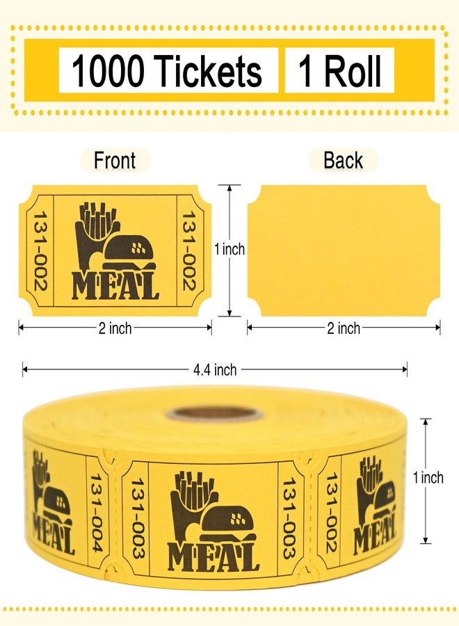 Essential 1000 Raffle Tickets Rolls, Meal Tickets Single Roll for Events, Leisure, Movie Watching, Entertainment, Class Reward & Prizes - 5 Color Selection (Yellow) - Image 2