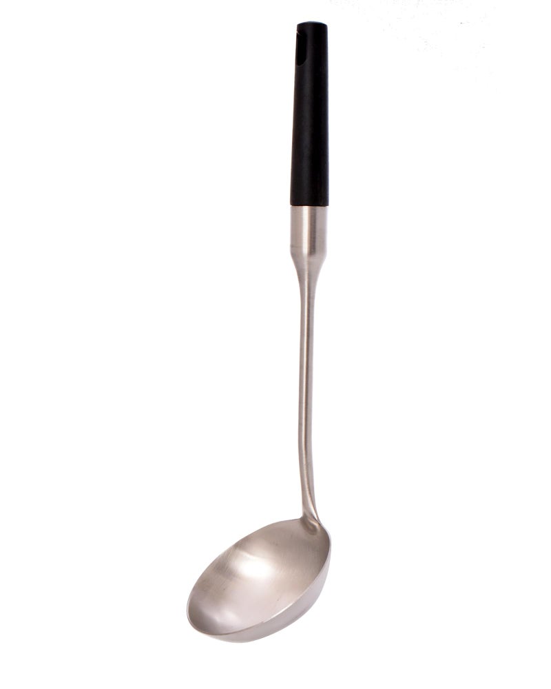 Professional Stainless Steel Serving Ladle with Black Handle, Long Kitchen Spoon - Image 2