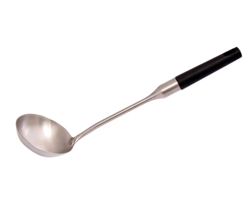 Professional Stainless Steel Serving Ladle with Black Handle, Long Kitchen Spoon - Image 3