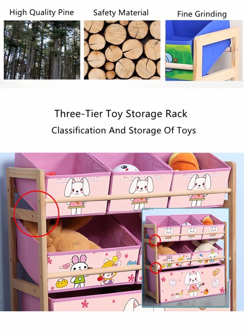 Leon Home 4 Layers Kids Toy Storage Box with 8 Patterned Canvas Boxes Removable Boxes for Kids Room, Living Room, Toy Box and Storage Cabinet, Toy Storage Box, Toddler Playroom Display Rack (Pink White Rabbit) - Image 2