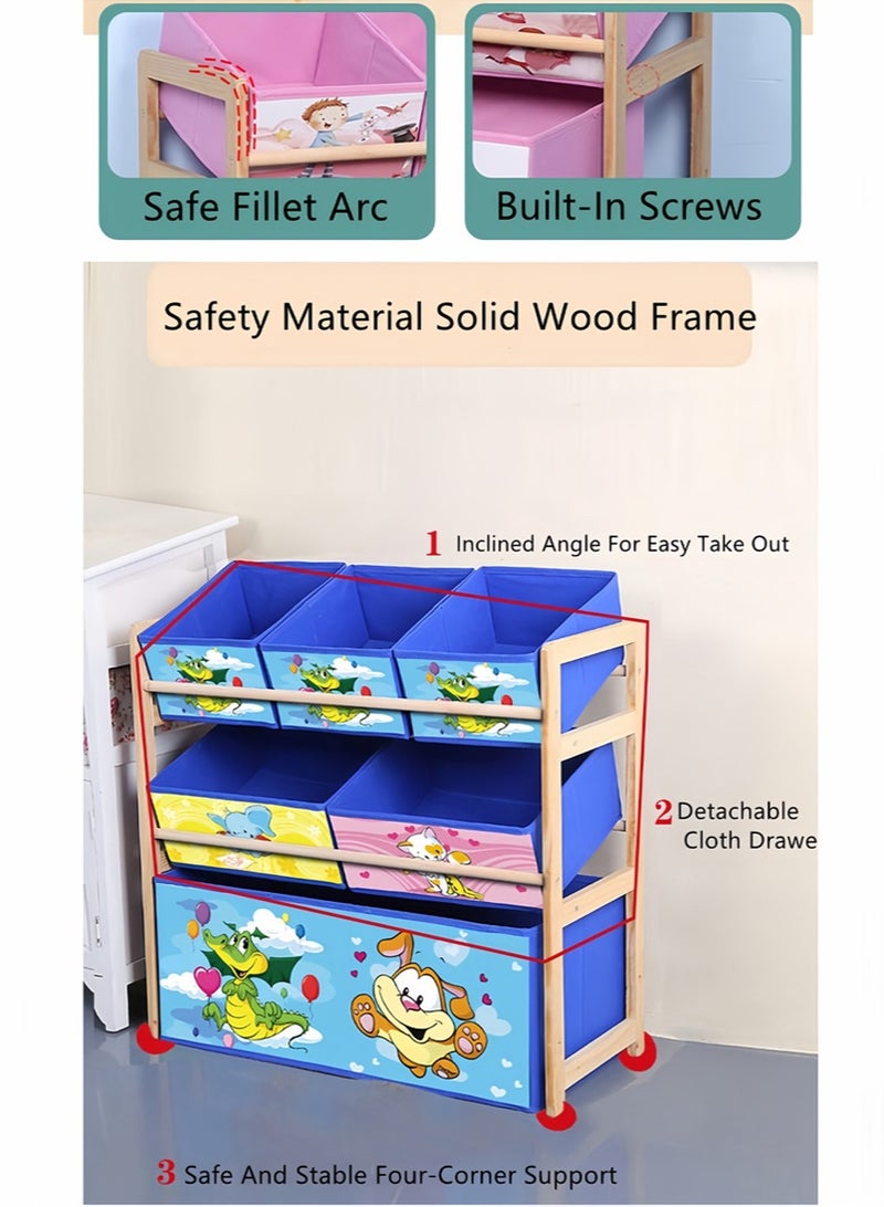 Leon Home 4 Layers Kids Toy Storage Box with 8 Patterned Canvas Boxes Removable Boxes for Kids Room, Living Room, Toy Box and Storage Cabinet, Toy Storage Box, Toddler Playroom Display Rack (Pink White Rabbit) - Image 3