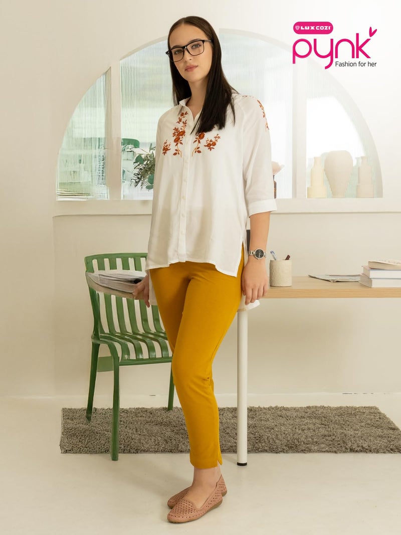 Lux Cozi PYNK Solid Premium Cotton Lycra Kurtipant for Women with Side Pocket_COZI_PYNK_KURTIPANT_09_FS_1PC Off White - Image 3