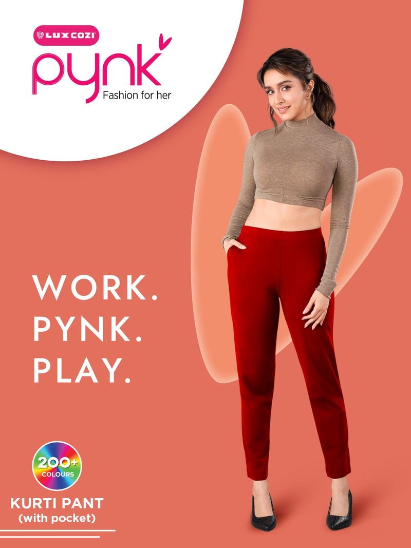 Lux Cozi PYNK Solid Premium Cotton Lycra Kurtipant for Women with Side Pocket_COZI_PYNK_KURTIPANT_09_FS_1PC Off White - Image 2