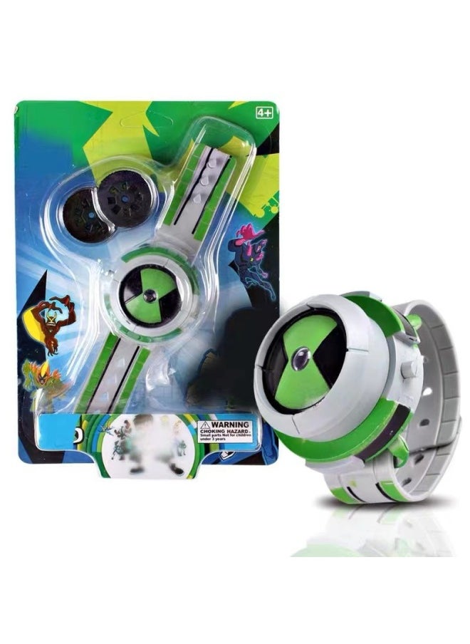 Earth Defender Teenage Hacker Ben10 Children's Transformer Sound Luminous Projection Watch Small Toy-Color:C Green Watch