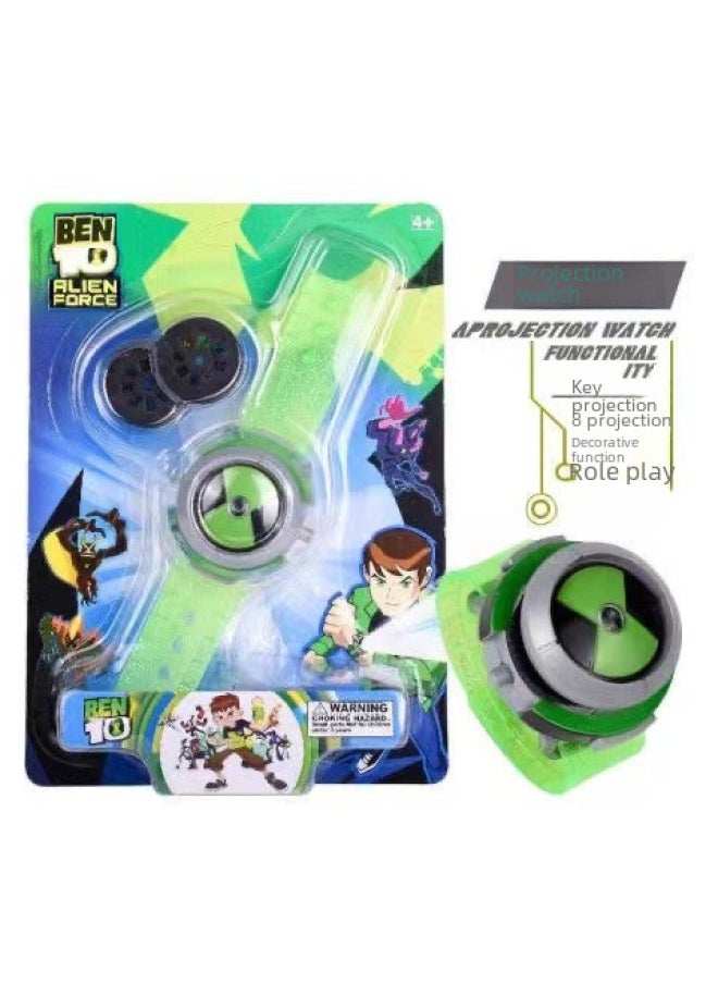 Earth Defender Teenage Hacker Ben10 Children's Transformer Sound Luminous Projection Watch Small Toy-Color:C Green Watch