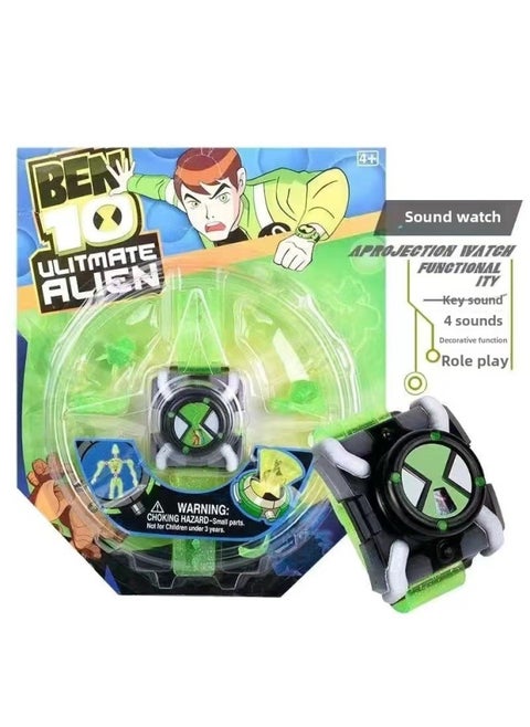 Earth Defender Teenage Hacker Ben10 Children's Transformer Sound Luminous Projection Watch Small Toy-Color:C Green Watch