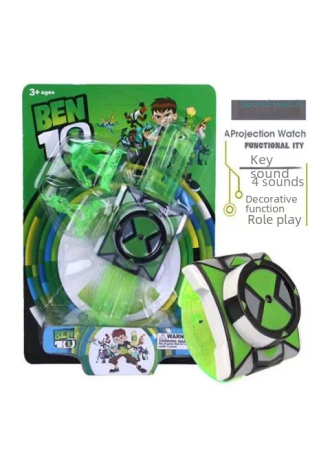 Earth Defender Teenage Hacker Ben10 Children's Transformer Sound Luminous Projection Watch Small Toy-Color:C Green Watch