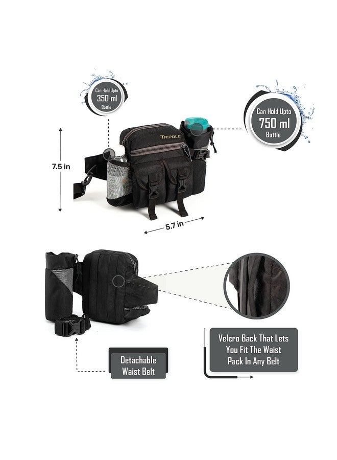Tripole Waist Pack with Detachable Bottle Holder - Multi-Utility Waist and Sling Bag for Hiking, Cycling, and Backpacking (Black) - Image 5