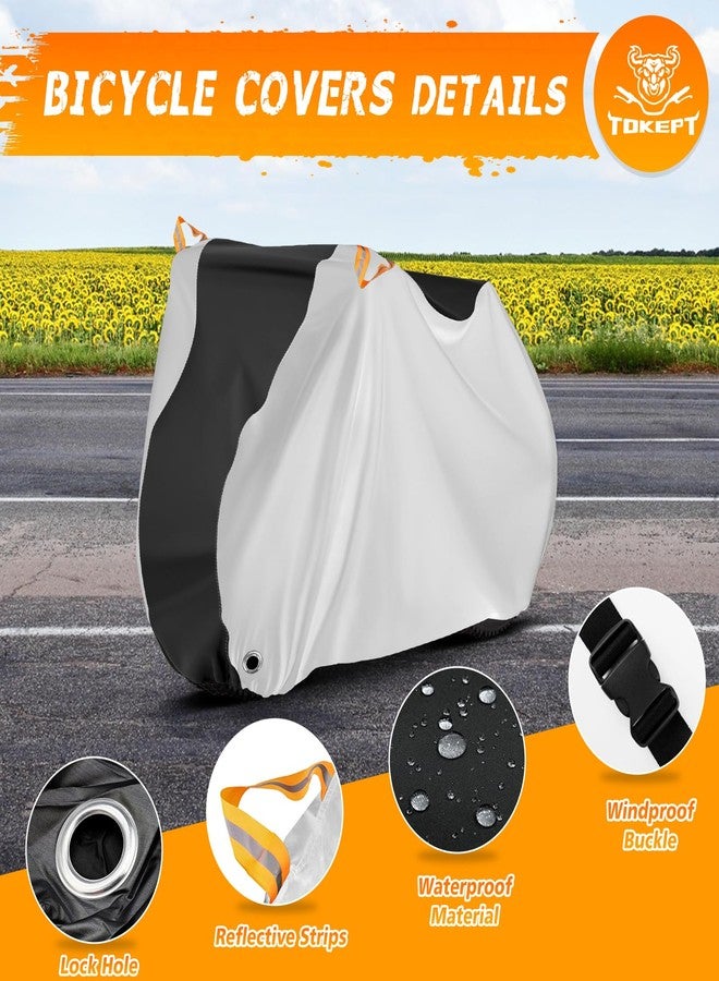 Tokept Bike Cover, Outdoor Waterproof Bicycle Cover for Rain /Sun /Dust /Wind Protection, Bicycle Accessories with Lock Hole and Storage Bag, Suitable for Mountain Road E-Bikes, Black/Silver (Fits 1-2 Bikes) - Image 3