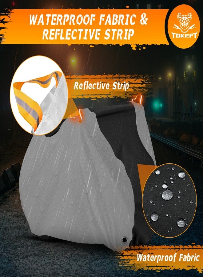 Tokept Bike Cover, Outdoor Waterproof Bicycle Cover for Rain /Sun /Dust /Wind Protection, Bicycle Accessories with Lock Hole and Storage Bag, Suitable for Mountain Road E-Bikes, Black/Silver (Fits 1-2 Bikes) - Image 4