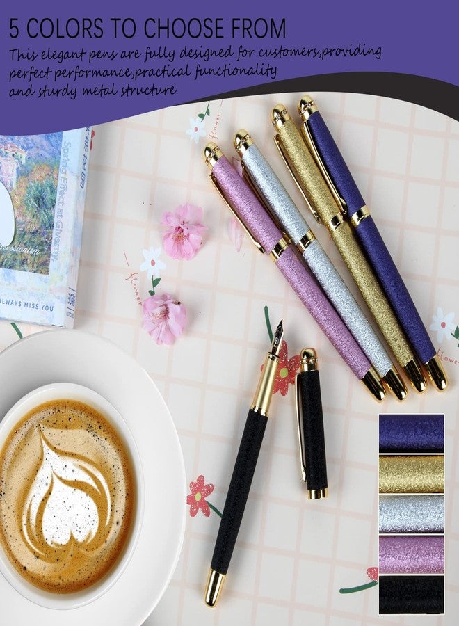 Bociyer fountain pen-Multiple color styles with rhinestone,diamond inlay and frosted finish,Cute pens,Luxury pen,Office pens,Best pen set,Includes 10 Ink Cartridges and Ink Refill Converter(Purple) - Image 3