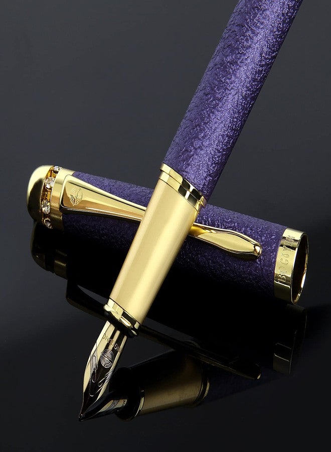 Bociyer fountain pen-Multiple color styles with rhinestone,diamond inlay and frosted finish,Cute pens,Luxury pen,Office pens,Best pen set,Includes 10 Ink Cartridges and Ink Refill Converter(Purple) - Image 1