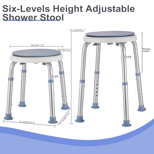 KSITEX Shower Stool Chair for Inside Shower, 360° Swivel Shower Seat Stool for Bathroom, 300LB Small Corner Stool for Seniors Adult, 6-Level Adjustable Height Bath Chair for Inside Tub - Image 2