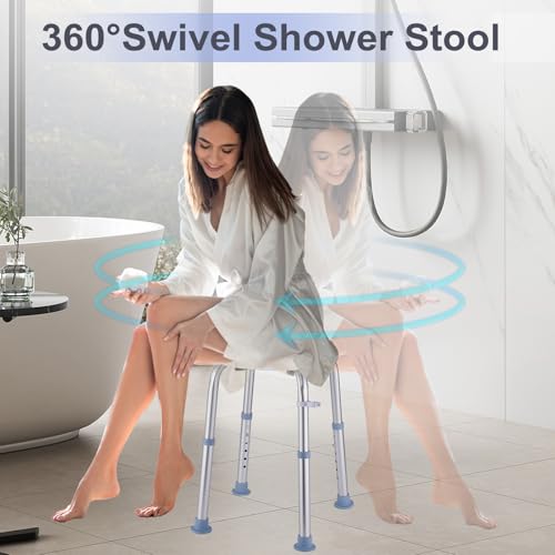 KSITEX Shower Stool Chair for Inside Shower, 360° Swivel Shower Seat Stool for Bathroom, 300LB Small Corner Stool for Seniors Adult, 6-Level Adjustable Height Bath Chair for Inside Tub - Image 3