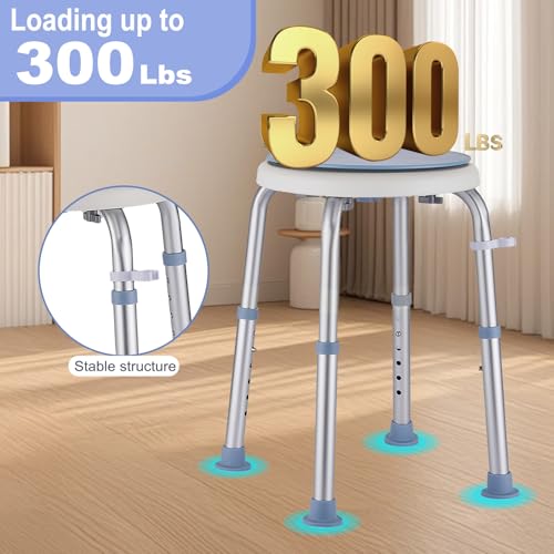 KSITEX Shower Stool Chair for Inside Shower, 360° Swivel Shower Seat Stool for Bathroom, 300LB Small Corner Stool for Seniors Adult, 6-Level Adjustable Height Bath Chair for Inside Tub - Image 4