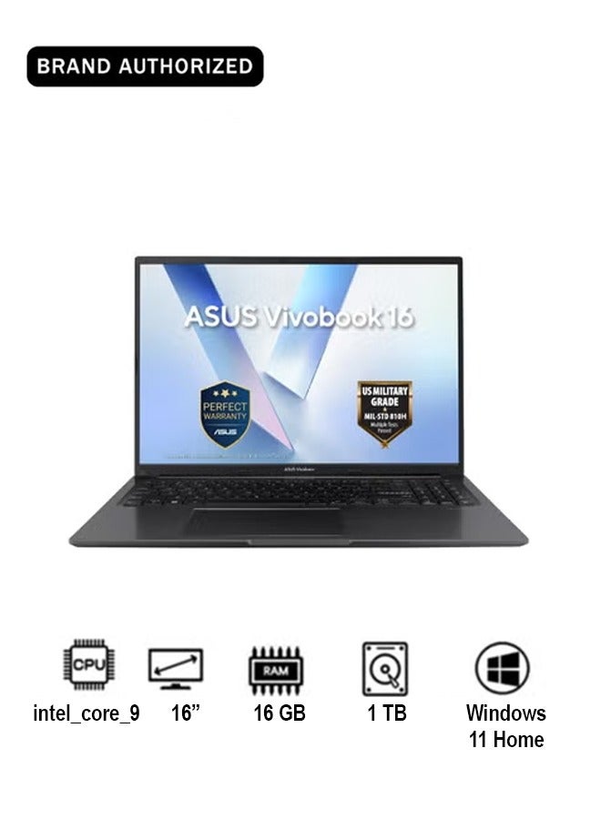 أسوس Vivobook 16 Laptop With 16-Inch Display, Core 9 270H Processor/16GB RAM/1TB SSD/Windows 11 Home Arabic Indie Black - Image 1